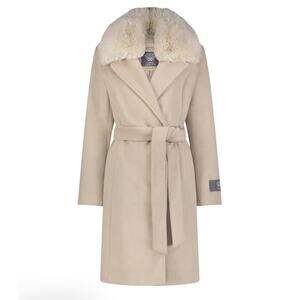 Vince Camuto Double-Breasted Wool Blend Jacket Beige Sz XXL NWT Faux Fur Collar